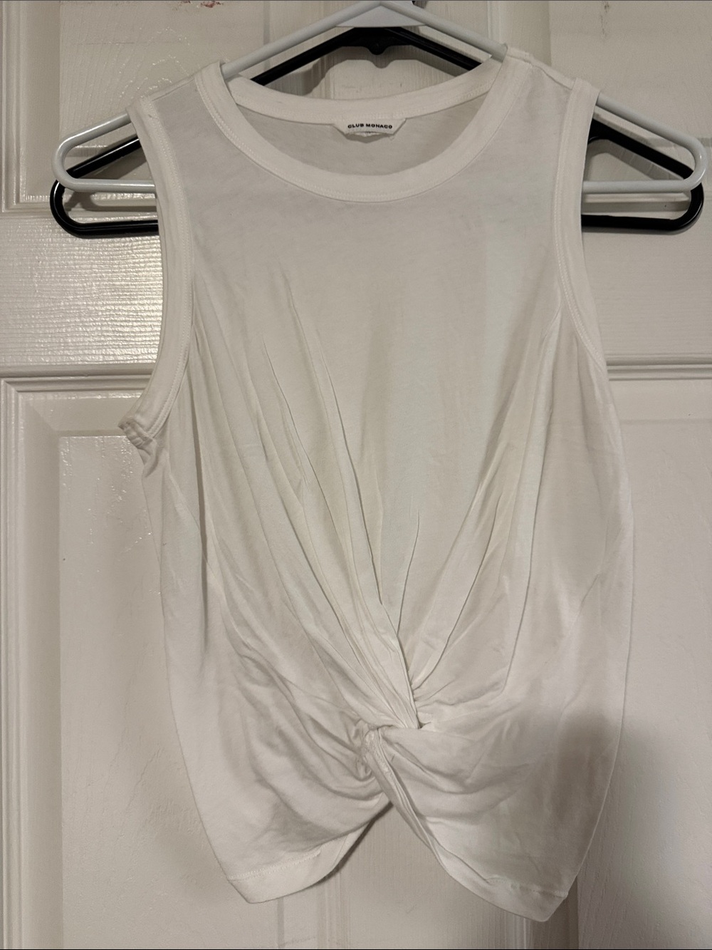 Club Monaco White Sleeveless Twist-Front Tank